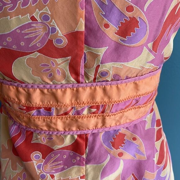 Express 100% silk shades of pink/red/orange/purple floral print fitted waist top - Picture 5 of 8